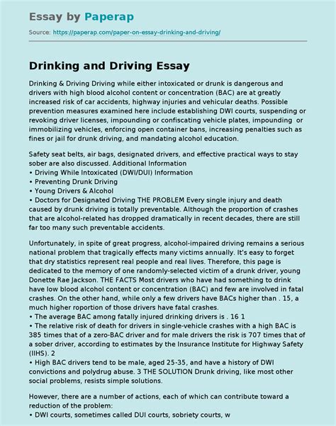 drinking and driving essay|introduction essay for drunk driving.